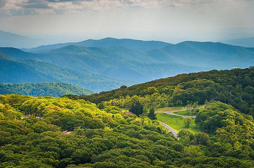 View of Skyline Drive and the Blue Ridge Mountains from Stony Man Mountain in Shenandoah National Park, Virginia