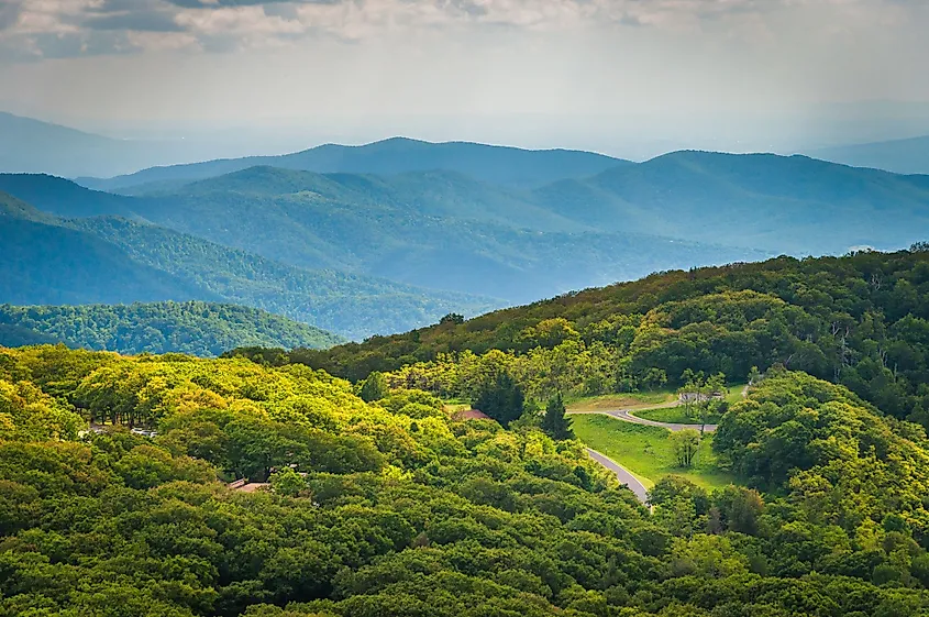 View of Skyline Drive and the Blue Ridge Mountains from Stony Man Mountain in Shenandoah National Park, Virginia