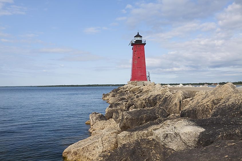 Pier lighthouse in Manistique, Michigan.