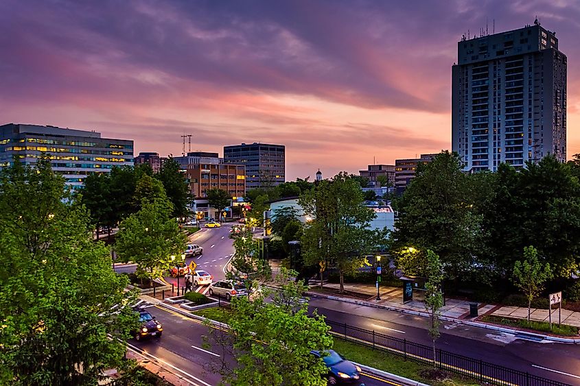 Sunset sky over Towson, Maryland.