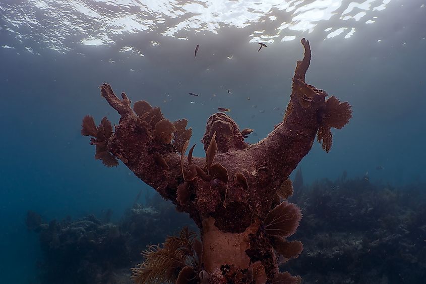 The Christ of the Deep Statue in the John Pennekamp Coral Reef State Park, Florida.