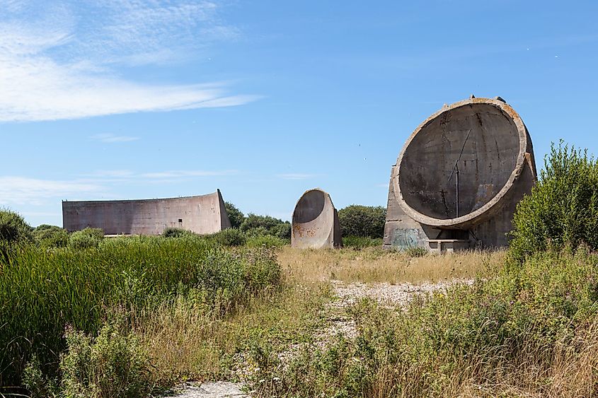 Acoustic mirrors at RAF Denge in Dungeness, Kent, England