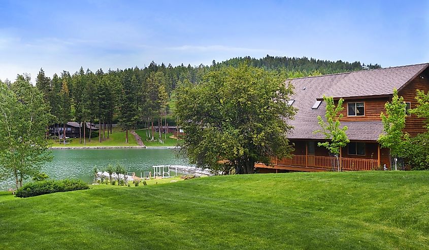 Cabins on two shores of Peaceful Bay on Flathead Lake