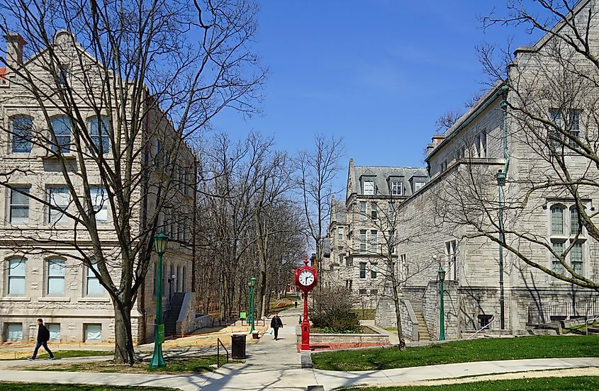 View of the college campus of Indiana University in Bloomington Indiana