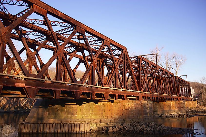 Old steel train bridge , Derby Connecticut.