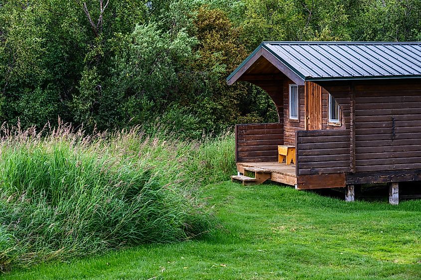 Brooks Lodge, guest cabins on a sunny day.
