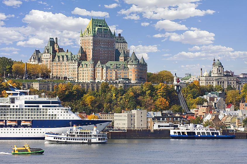 Quebec City skyline and St Lawrence River in autumn