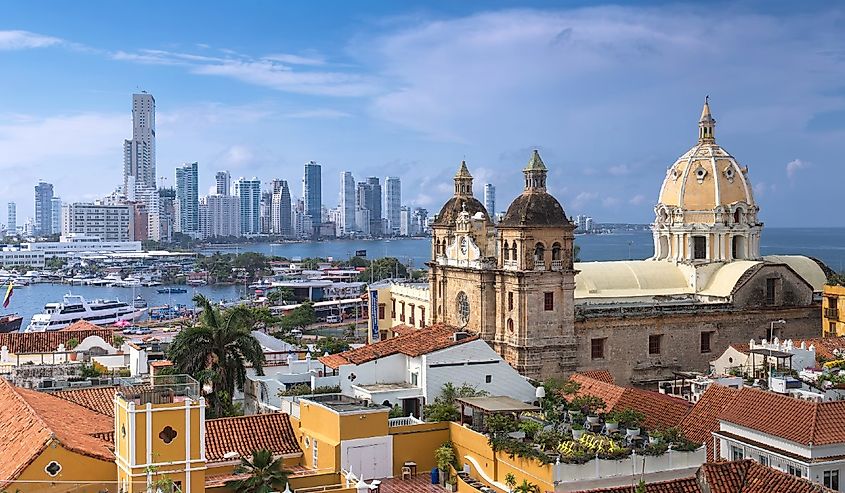 View of the St. Peter Claver church and the old town in Cartagena, Colombia