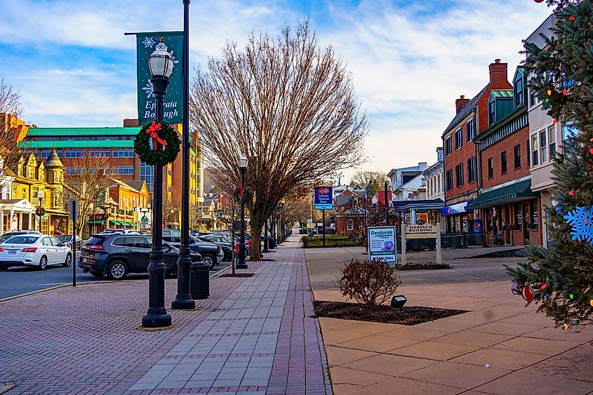 Ephrata, Pennsylvania: A downtown street scene of the business district in the Borough in Lancaster County