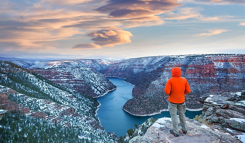 Beautiful landscapes in Flaming Gorge recreation area in winter season