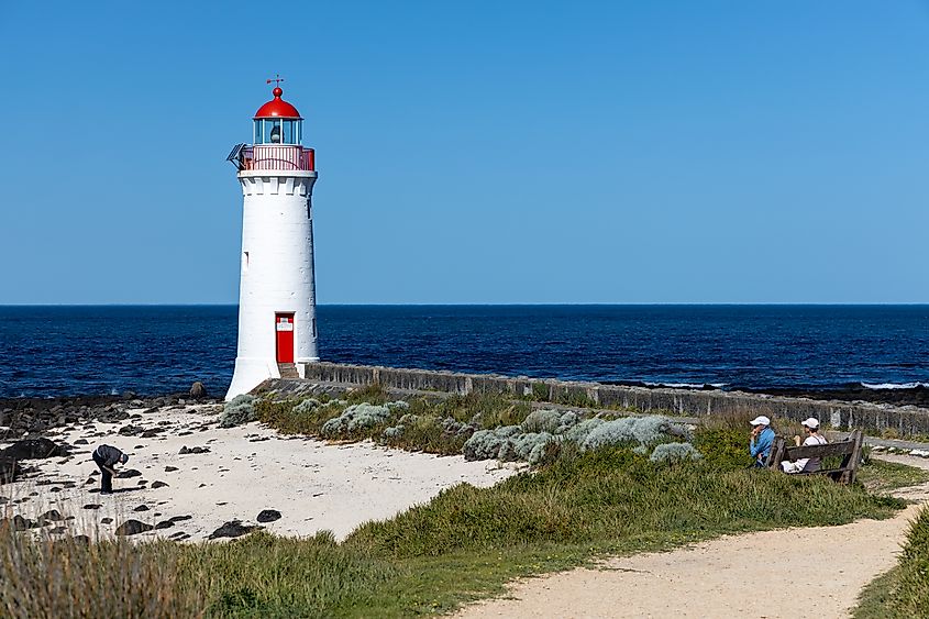 The Griffiths Island Lighthouse in Port Fairy, Victoria, Australia