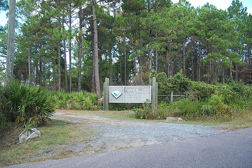 Entrance to the trailhead area at the Pumpkin Hill Creek Preserve, Florida.