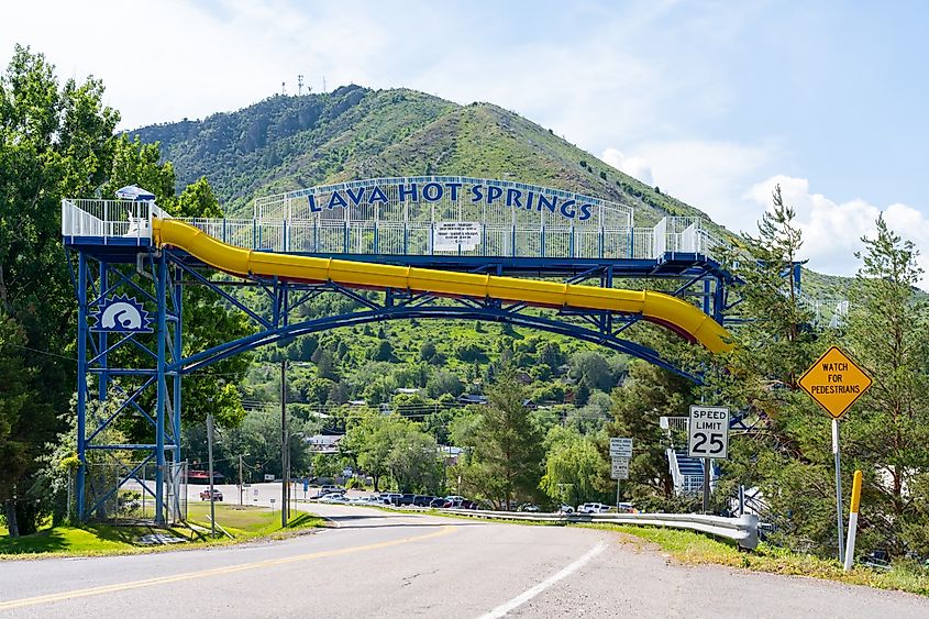 The entrance sign of Lava Hot Springs