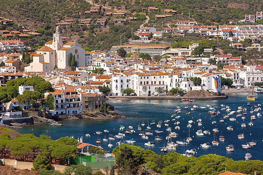 Aerial view of the harbor in Cadaques, Spain.