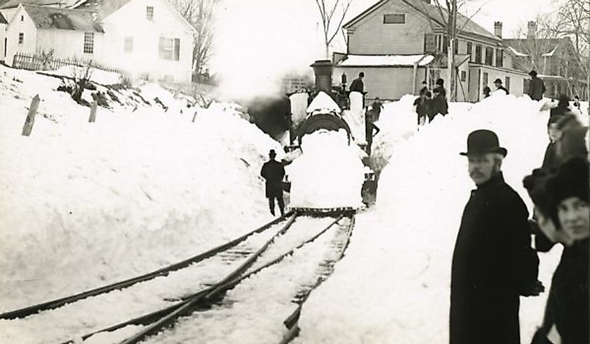 The residents of Norfolk, Connecticut clearing snow from the Great Blizzard of 1888