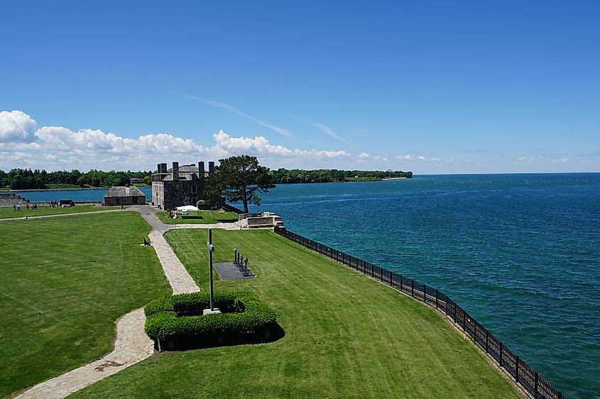 View of the grounds of Old Fort Niagara and Lake Ontario in Youngstown, New York