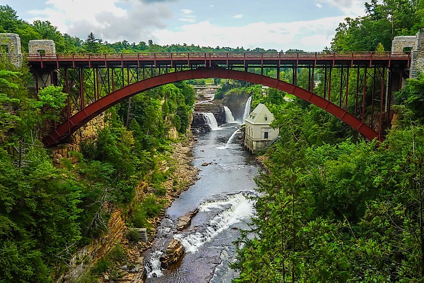 Bridge and Rainbow Falls at Ausable Chasm in Upstate New York. 