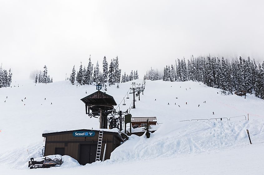 Ski slopes of Alpental Ski Resort in North Bend, Washington.