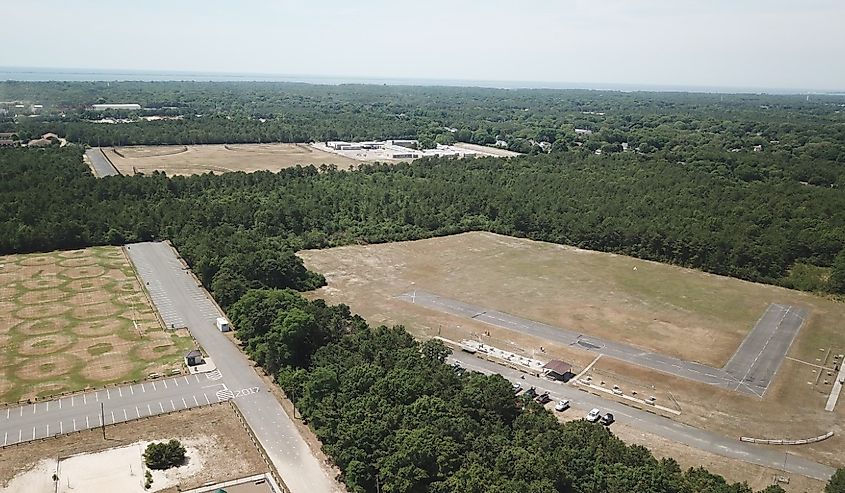 Aerial drone photo from Brookhaven with recreation and sport fields in Long Island. New York