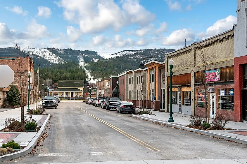 The main street of historic Priest River, Idaho