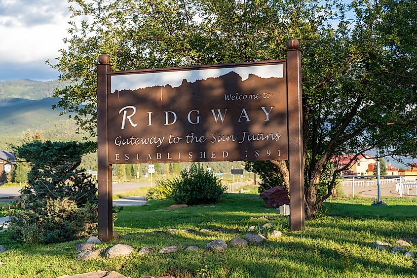 Sign for Welcome to Ridgway gateway to the San Juans mountains