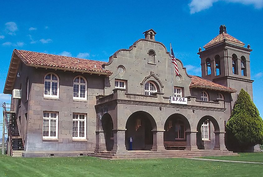 The historical Nevada-California-Oregon Railway Co. General Office Building in Alturas, California. 