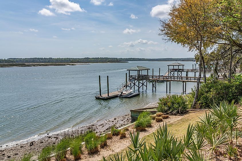 view of the May River in Bluffton SC from the grounds of the Church of the Cross