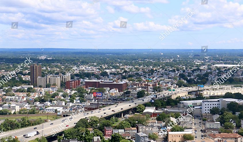 Aerial view of Interstate 80 from Garret Mountain Reservation in Woodland Park, NJ