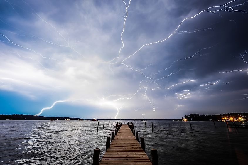 Lightning Over Pier in Deltaville, Virginia