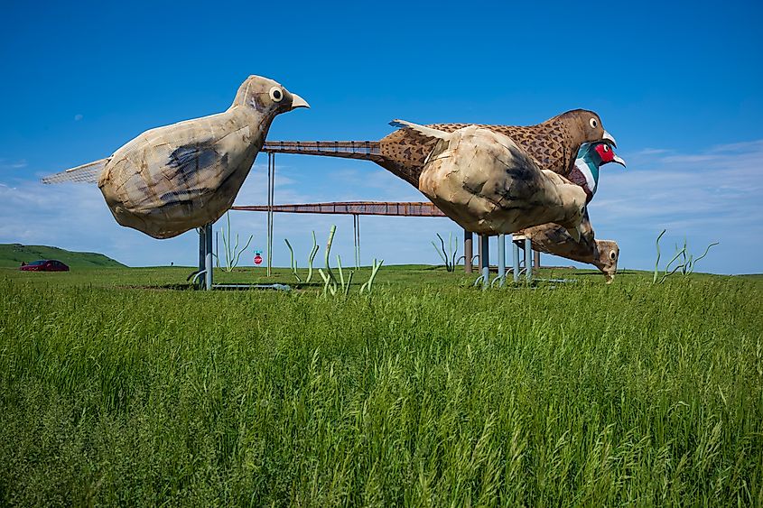 Pheasants on the Prairie is 1 of 8 scrap metal sculptures constructed along the 32-mile Enchanted Highway. Editorial credit: JWCohen / Shutterstock.com
