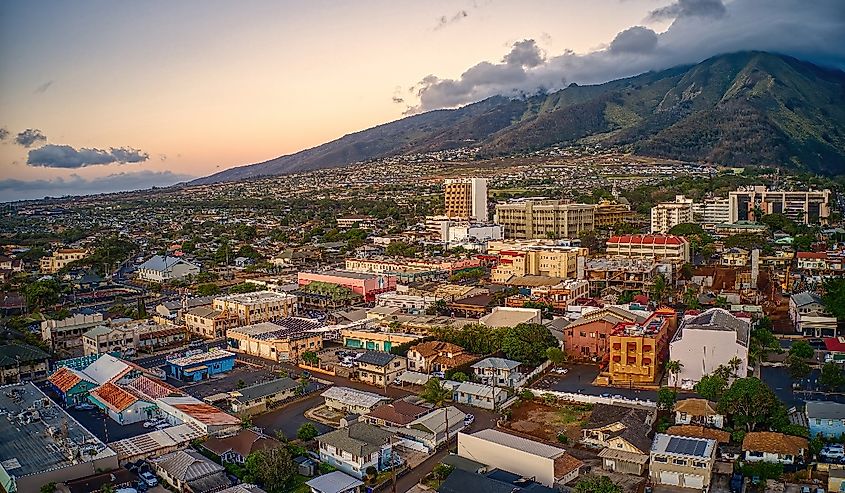 Aerial View of the City of Wailuku on the Island of Maui in Hawaii
