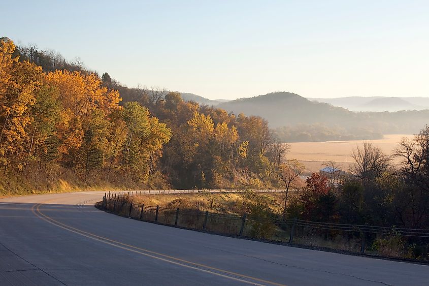 Rolling farmland along the Driftless Area Scenic Byway in Allamakee County, Iowa