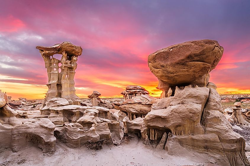 Bisti/De-Na-Zin Wilderness, New Mexico, USA at the Alien Throne rock formation just after sunset.