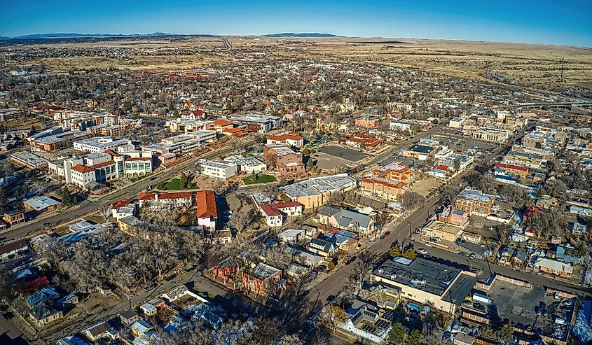 Aerial View of the College Town of Las Vegas, New Mexico in Winter