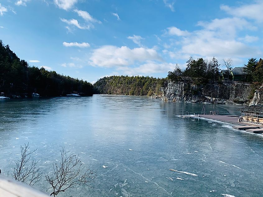 Frozen lake on the Mohonk Preserve in New Paltz, New York.