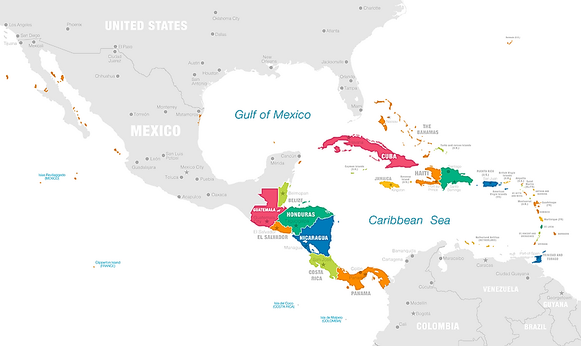 Central America and Caribbean map