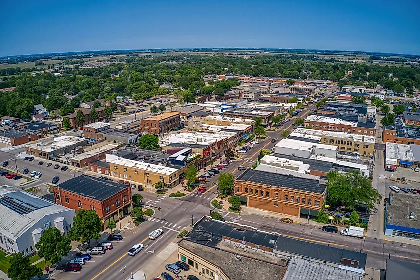 Aerial view of the College Town of Brookings, South Dakota during summer