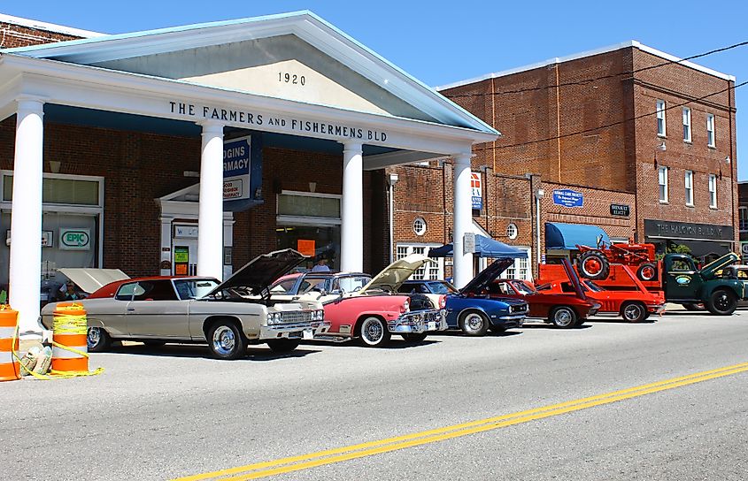 MATHEWS, VA- JUNE 01:Classic cars on Main St in the Annual: Vintage TV's "Chasing Pavement Vintage Automotive Festival" in Mathews, Virginia on June 01, 2013