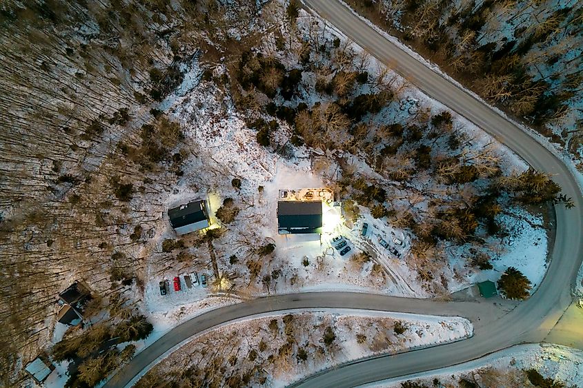 Aerial view of Snowshoe Mountain in West Virginia.
