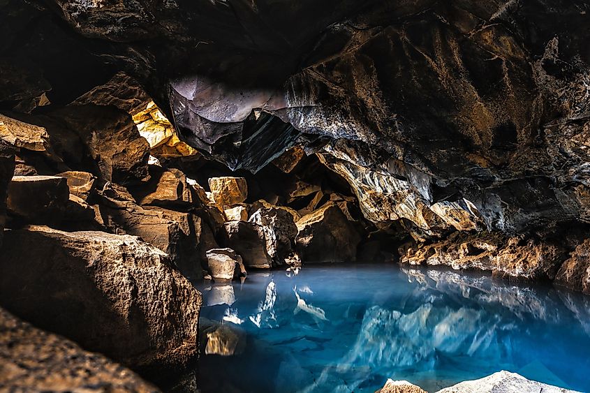 Grjotagja lava cave, near Myvatn, North Iceland.