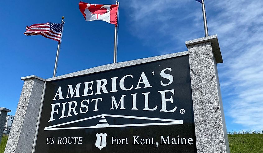 United States Route 1. America's First Mile, monument marks beginning of longest north-south road in the United States.