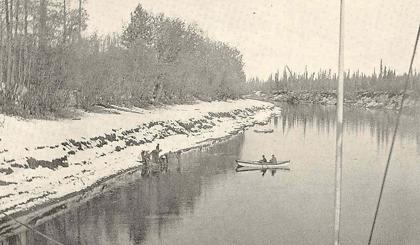 Dall River. Crew of the Nunivak hauling seine for fish to be put up for winter use