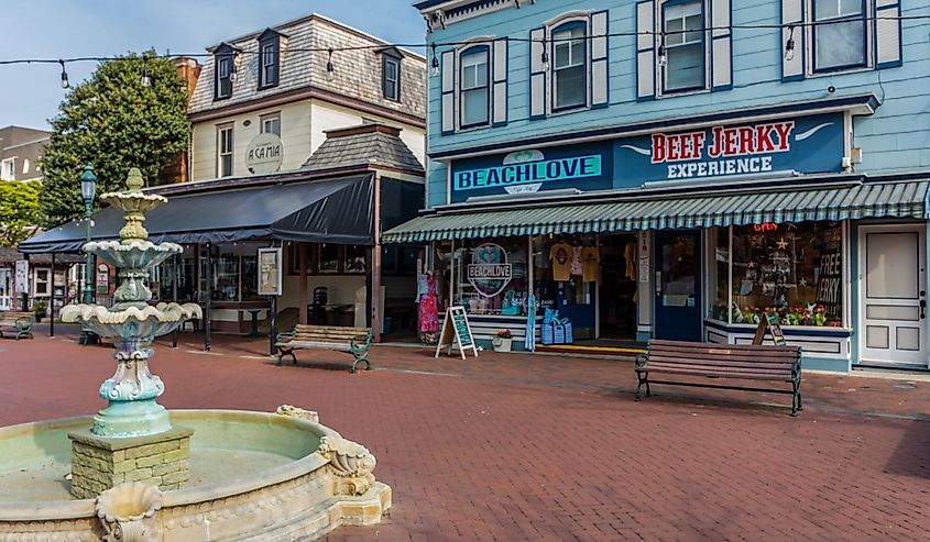 Downtown street on a sunny spring afternoon, Cape May, New Jersey