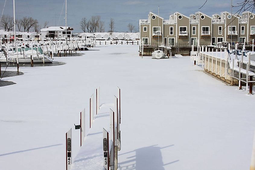 New Buffalo Harbor in Michigan during winter