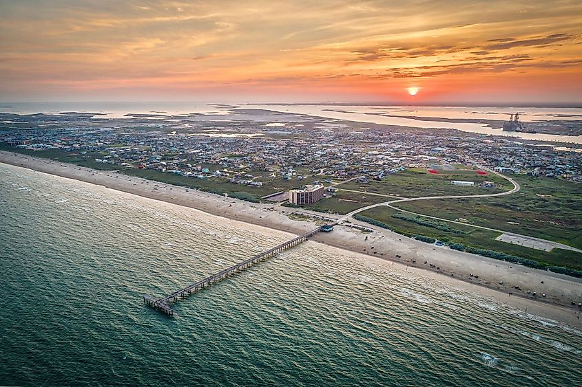 A view of Port Aransas, Texas at sunset