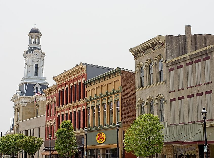 Buildings along a broadway in downtown Greenville, Ohio