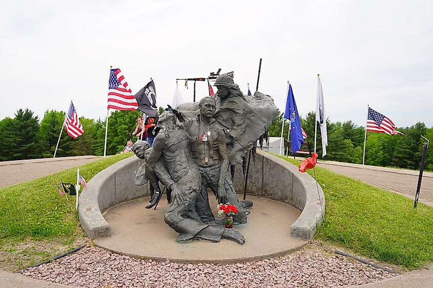 Neillsville, Wisconsin USA - May 29th, 2023: Fragments, The Wisconsin Vietnam Veterans Tribute stands at Highground veteran memorial Park.