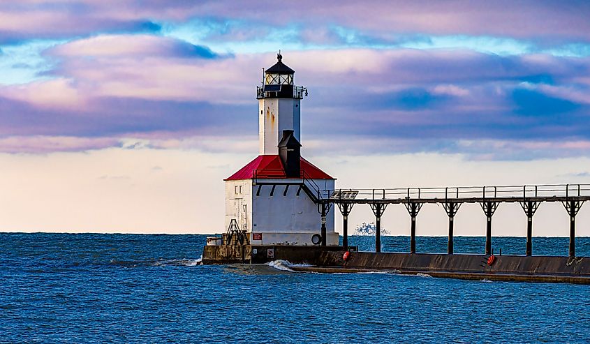 Michigan City East Pierhead Lighthouse view in Michigan City of Indiana State