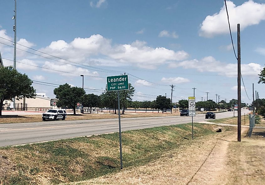 Street view in Leander, Texas.