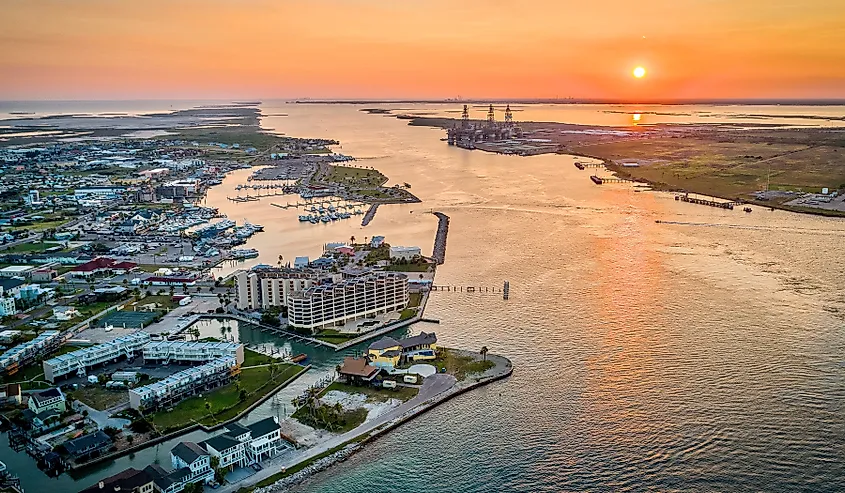 Aerial view of Port Aransas, Texas.